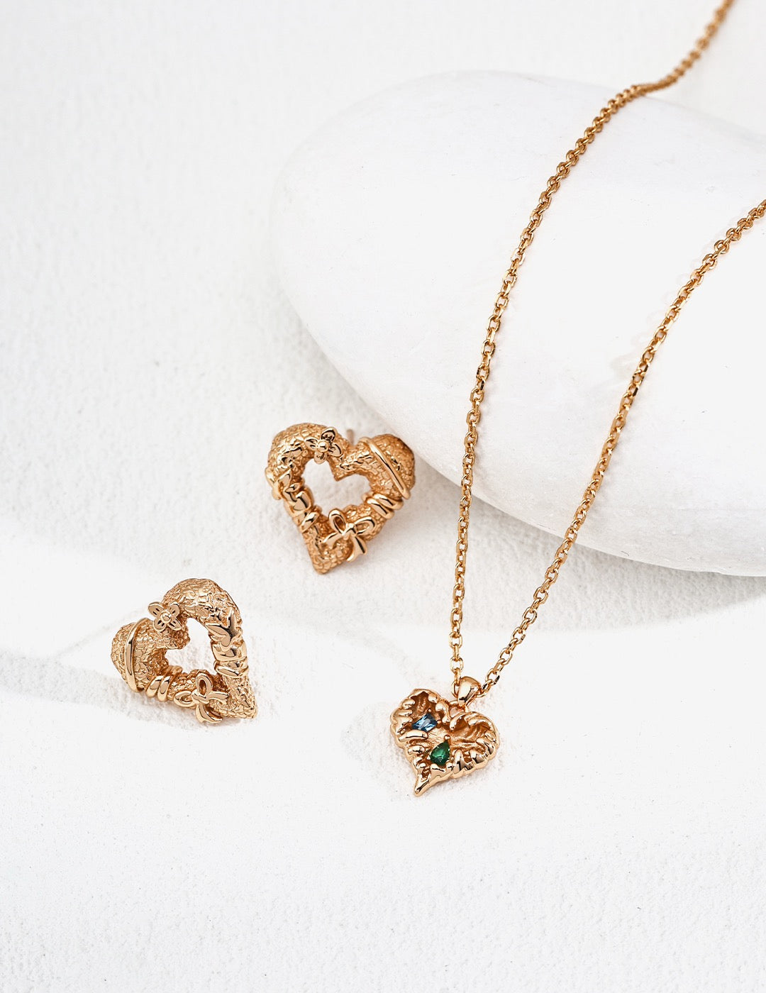 Gold Textured Heart Hoop Earrings