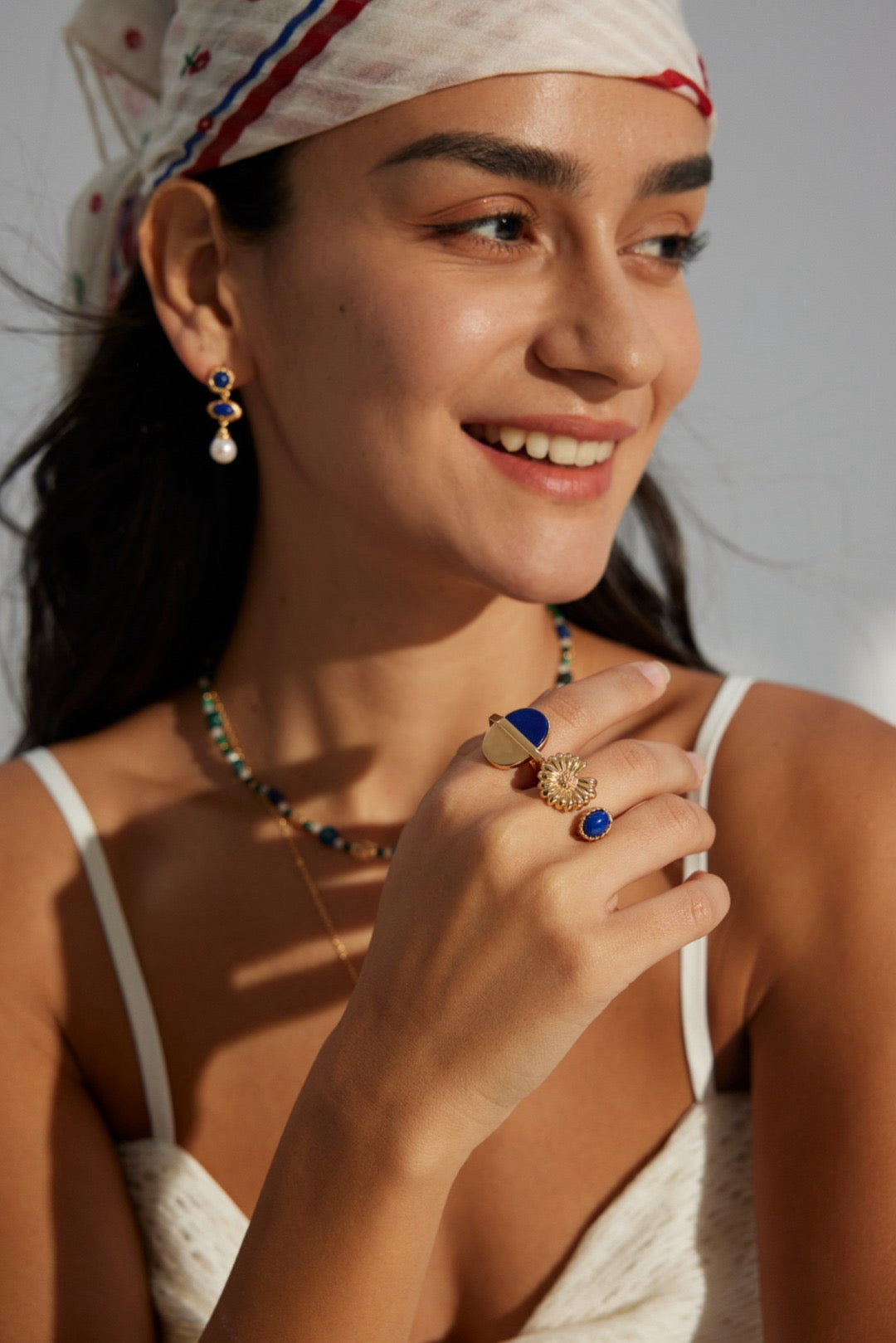 Lapis Lazuli Flower Cuff Ring - Gold