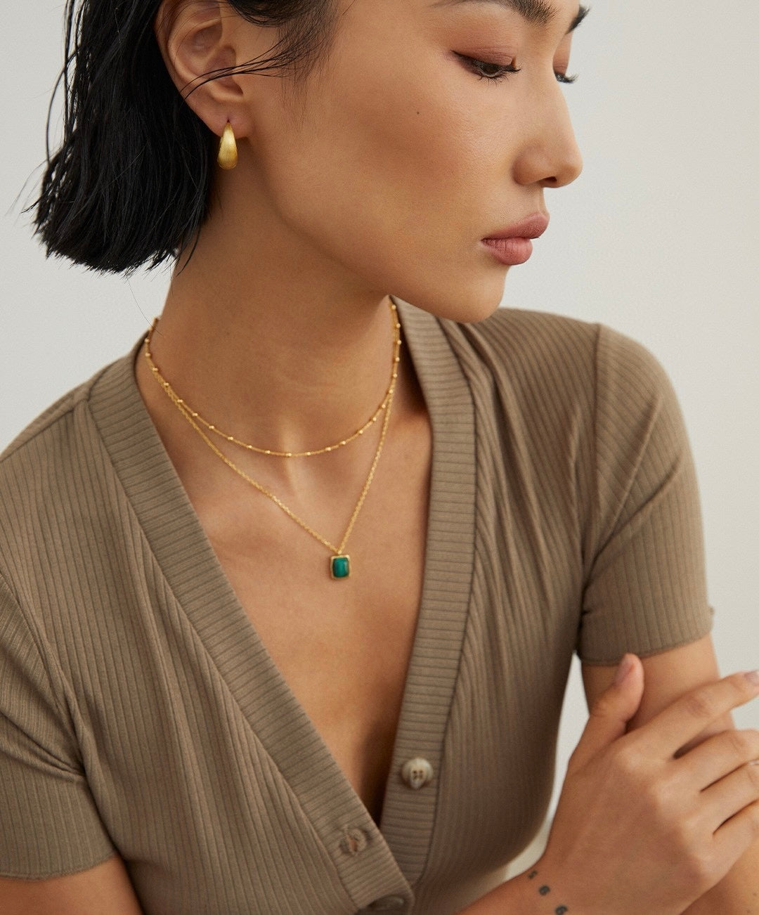 Gold Beaded Chain Necklace