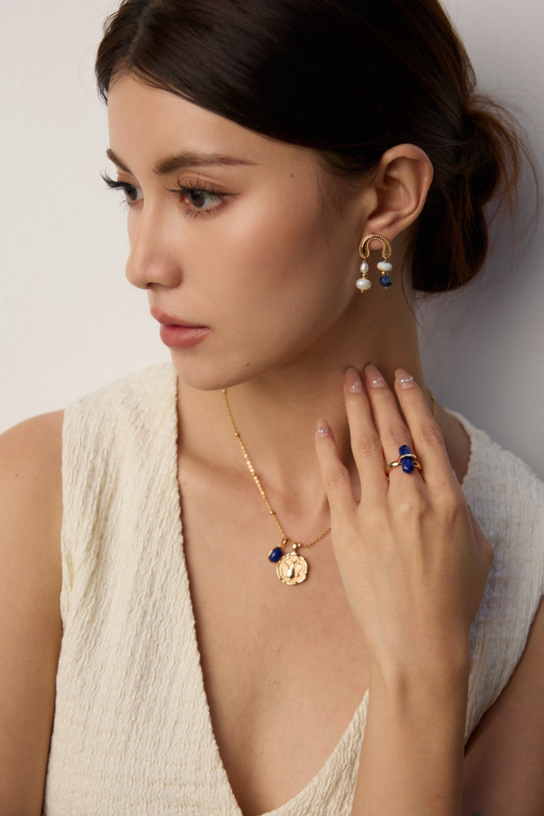 Raw Lapis Lazuli Cuff Ring - Gold