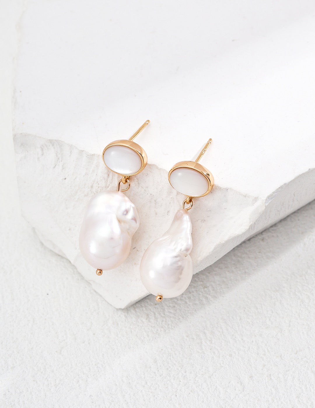 Gold Irregular Baroque Pearl Drop Earrings