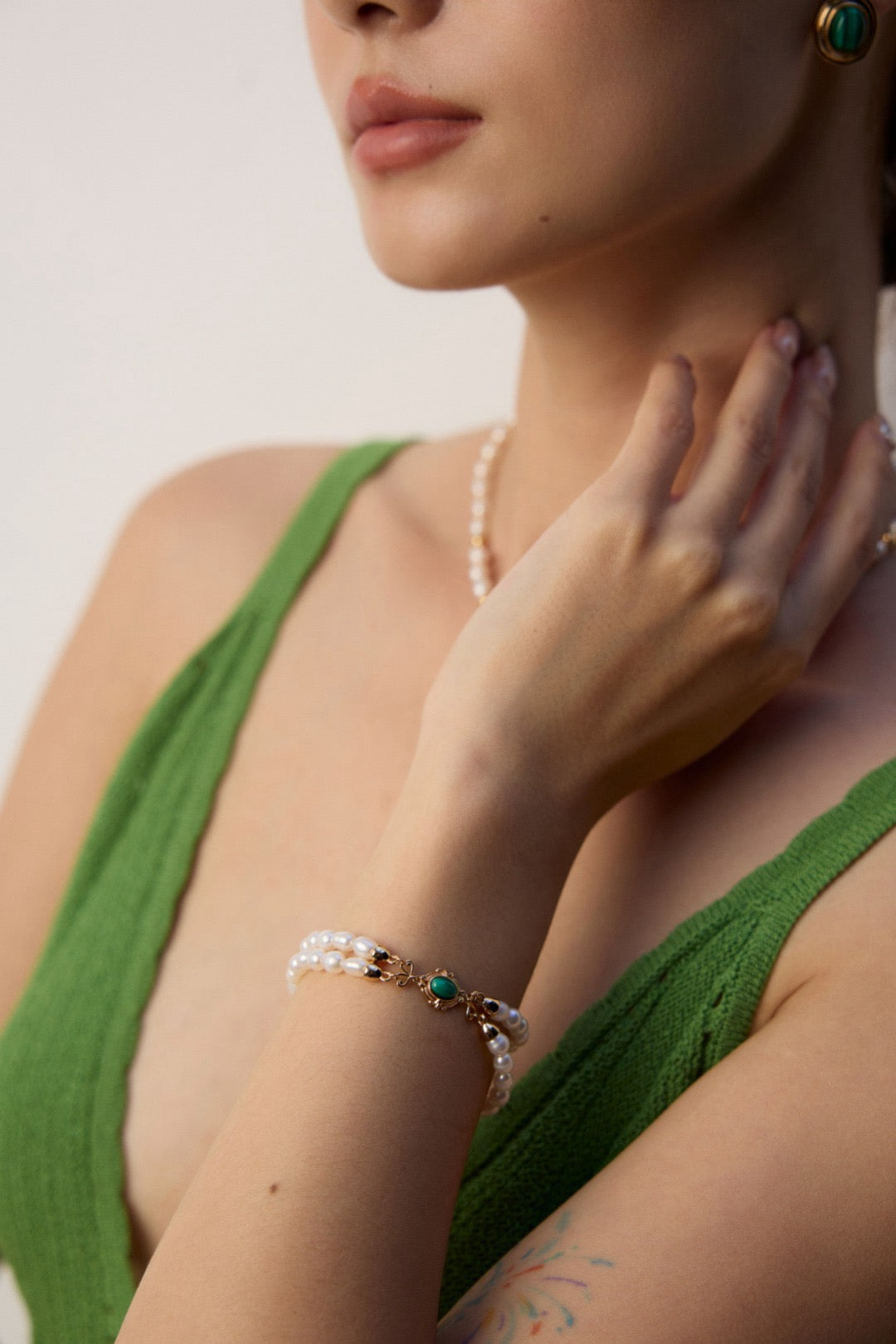Double Strand Gold Bracelet with Emerald