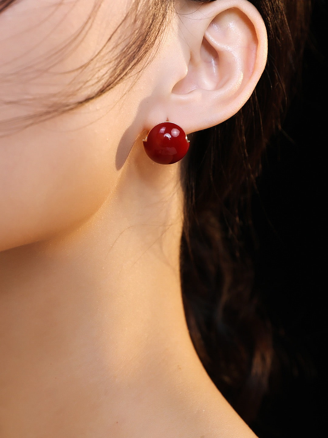 Crimson Sphere Stud Earrings - Red Enamel Ball Studs