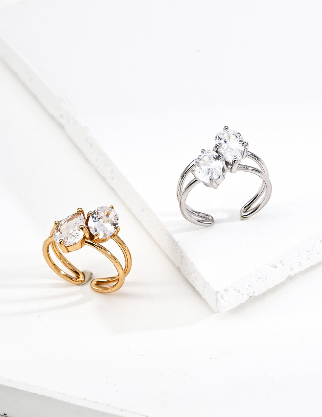 Twin Gleam Adjustable Ring