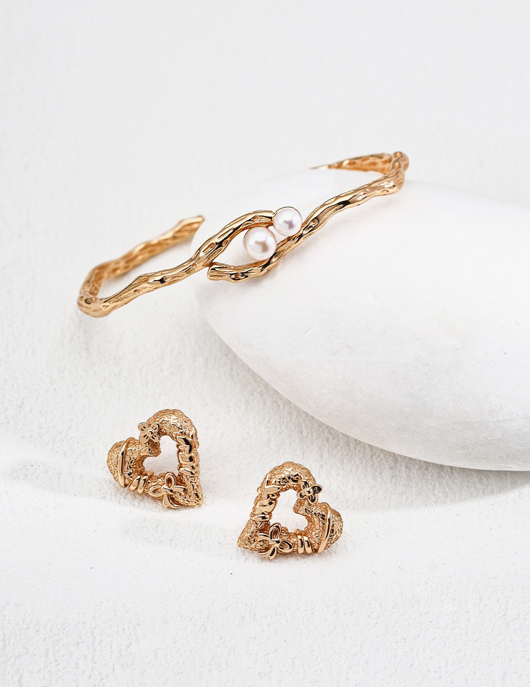 Gold Textured Heart Hoop Earrings