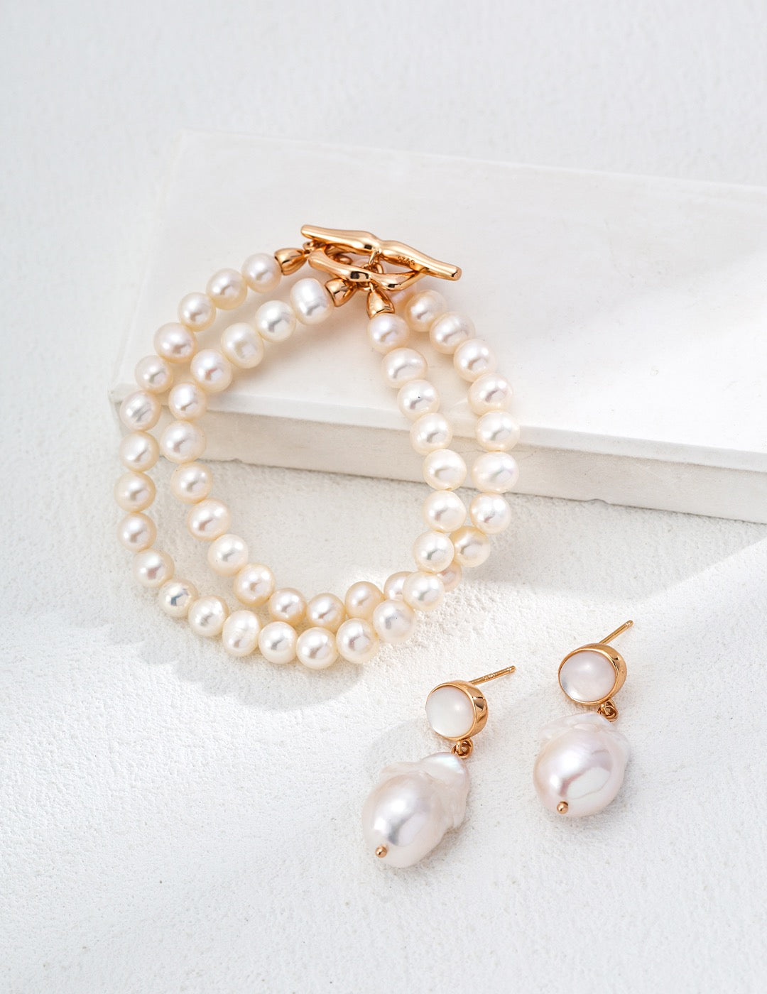 Gold Irregular Baroque Pearl Drop Earrings