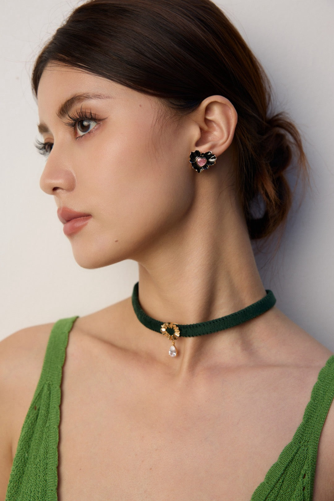 Ruffled Flower Heart Stud Earrings