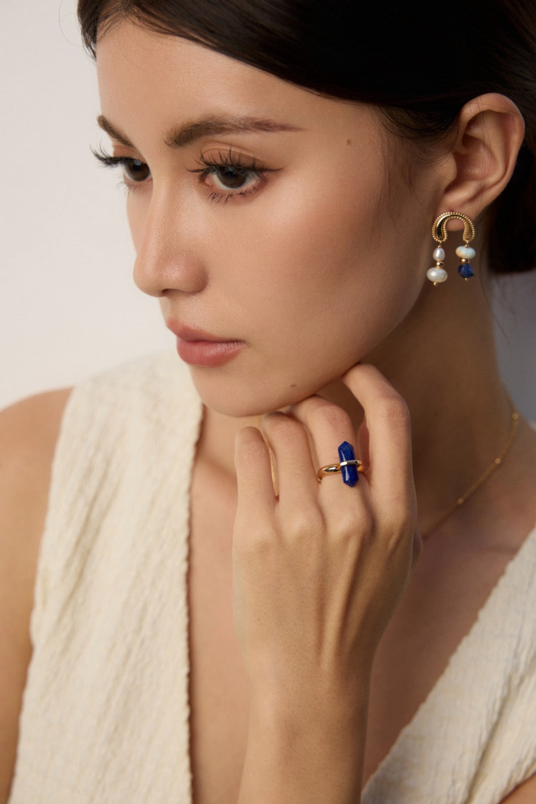 Raw Lapis Lazuli Cuff Ring - Gold