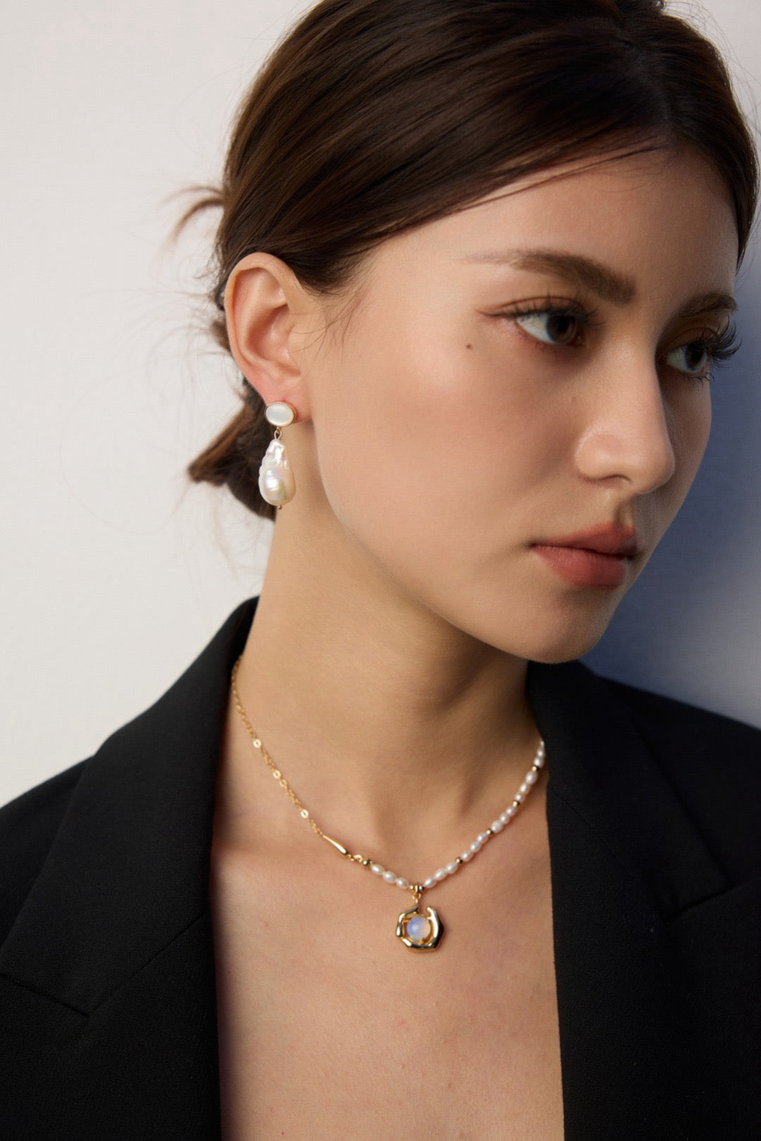 Gold Irregular Baroque Pearl Drop Earrings