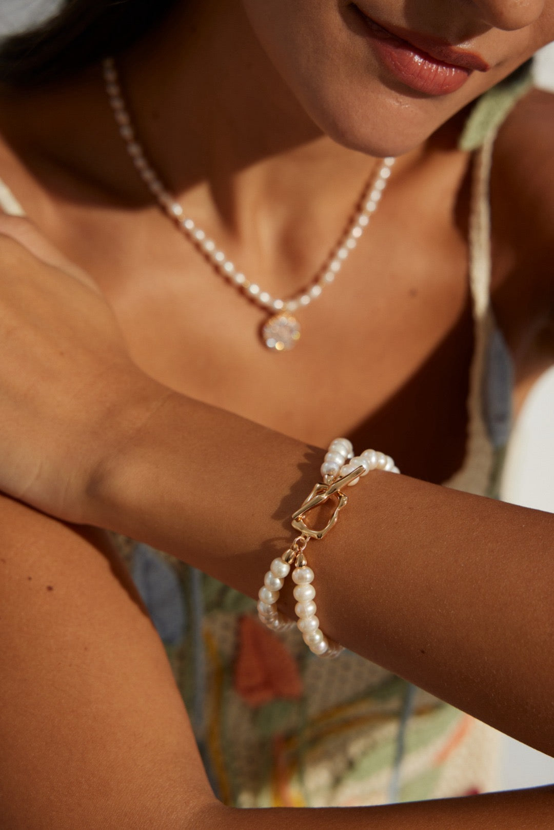 Crescent Double Strand Pearl Bracelet