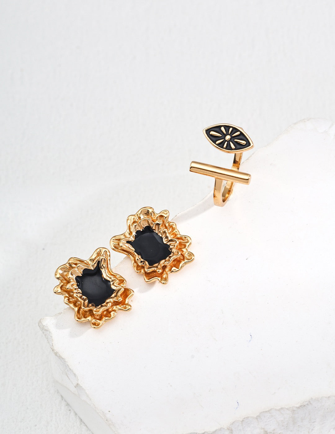 Black Enamel Cuff Ring