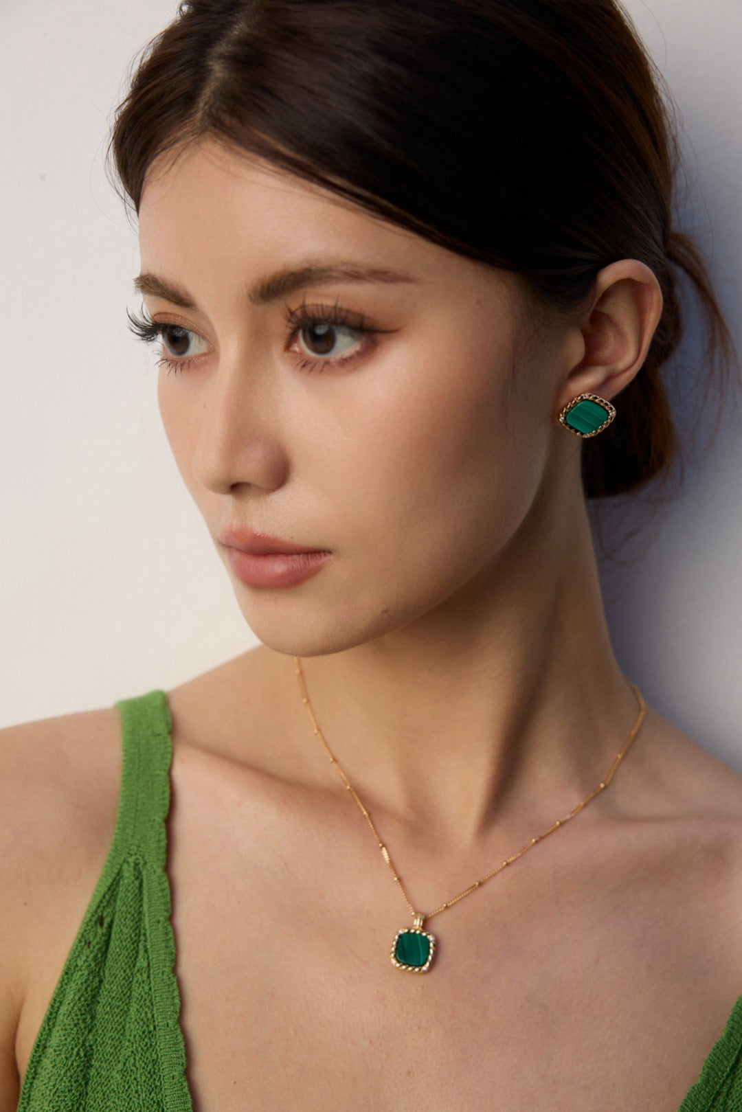 Gold Malachite Jewelry Set