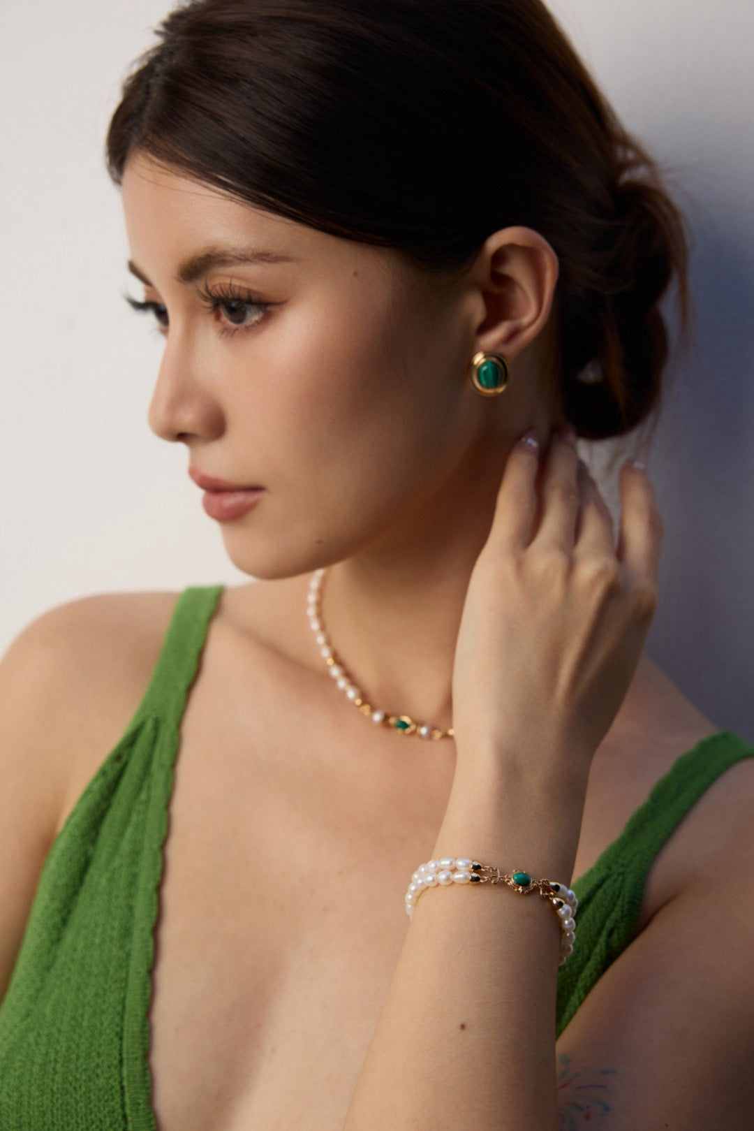 Double Strand Gold Bracelet with Emerald