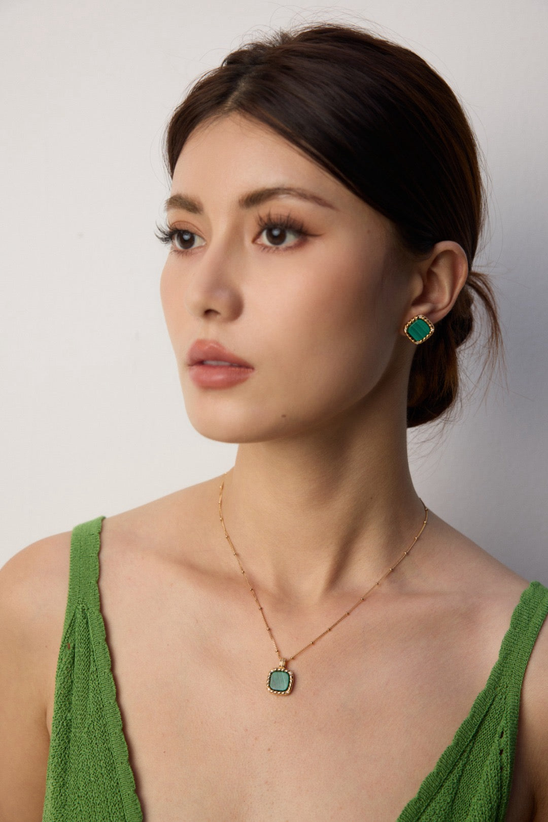 Gold Malachite Jewelry Set