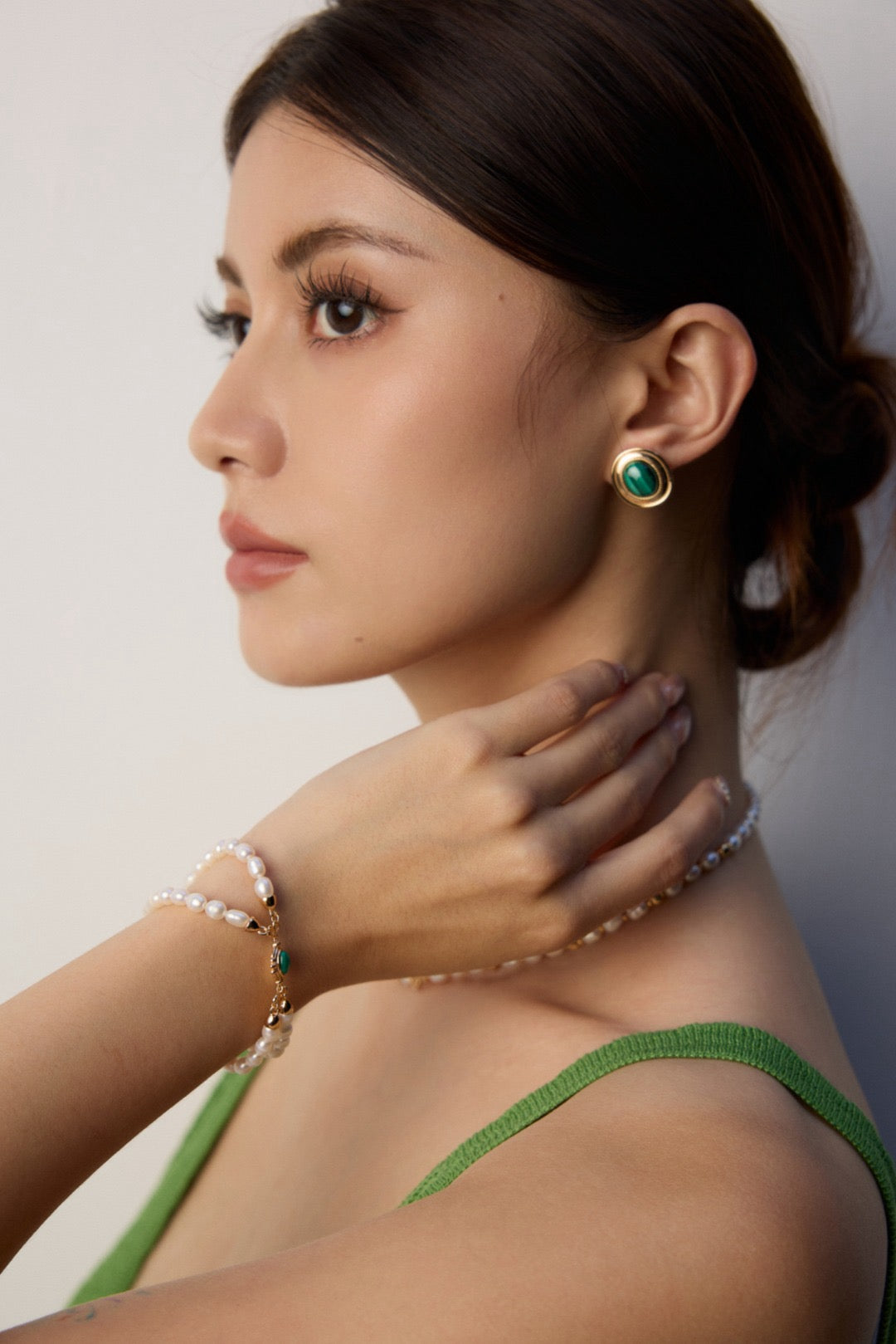 Vintage Gold Malachite Stud Earrings