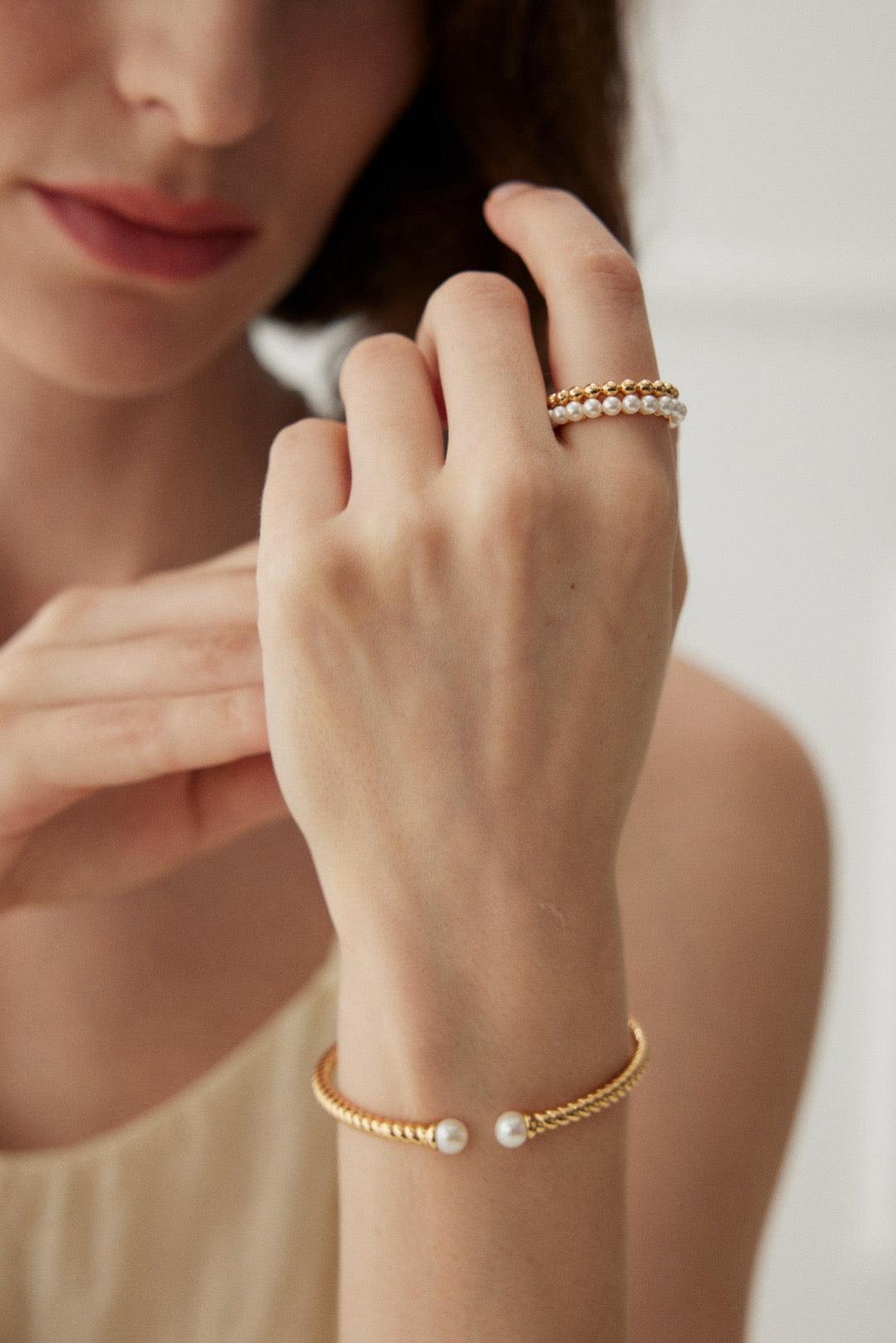 Serenade Pearl Open Bangle - Lia Atelier