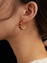 Crimson Bamboo Segment Hoop Earrings - Red Enamel Gold Hoops