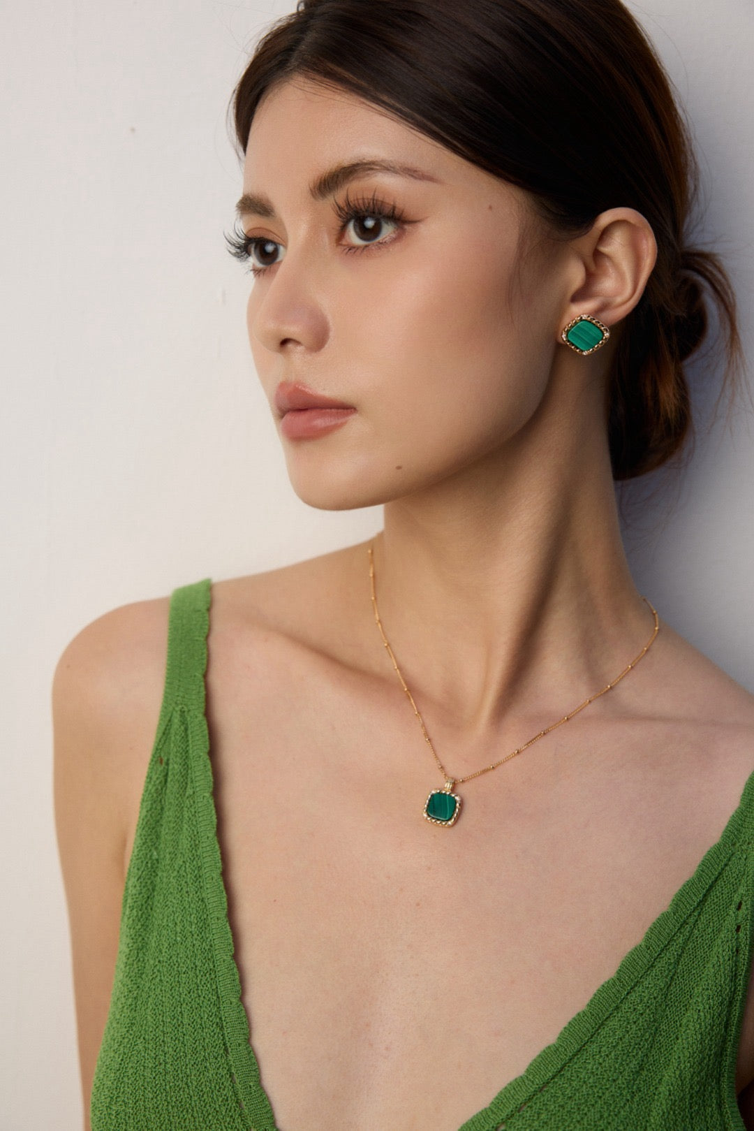 Gold Malachite Jewelry Set