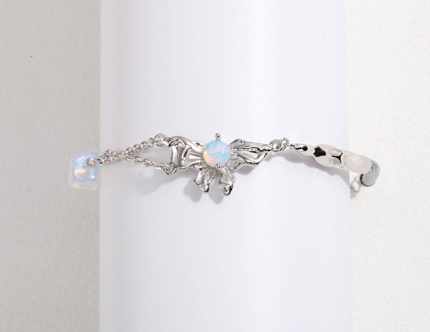 Opal Flower Charm Mixed Chain Bracelet