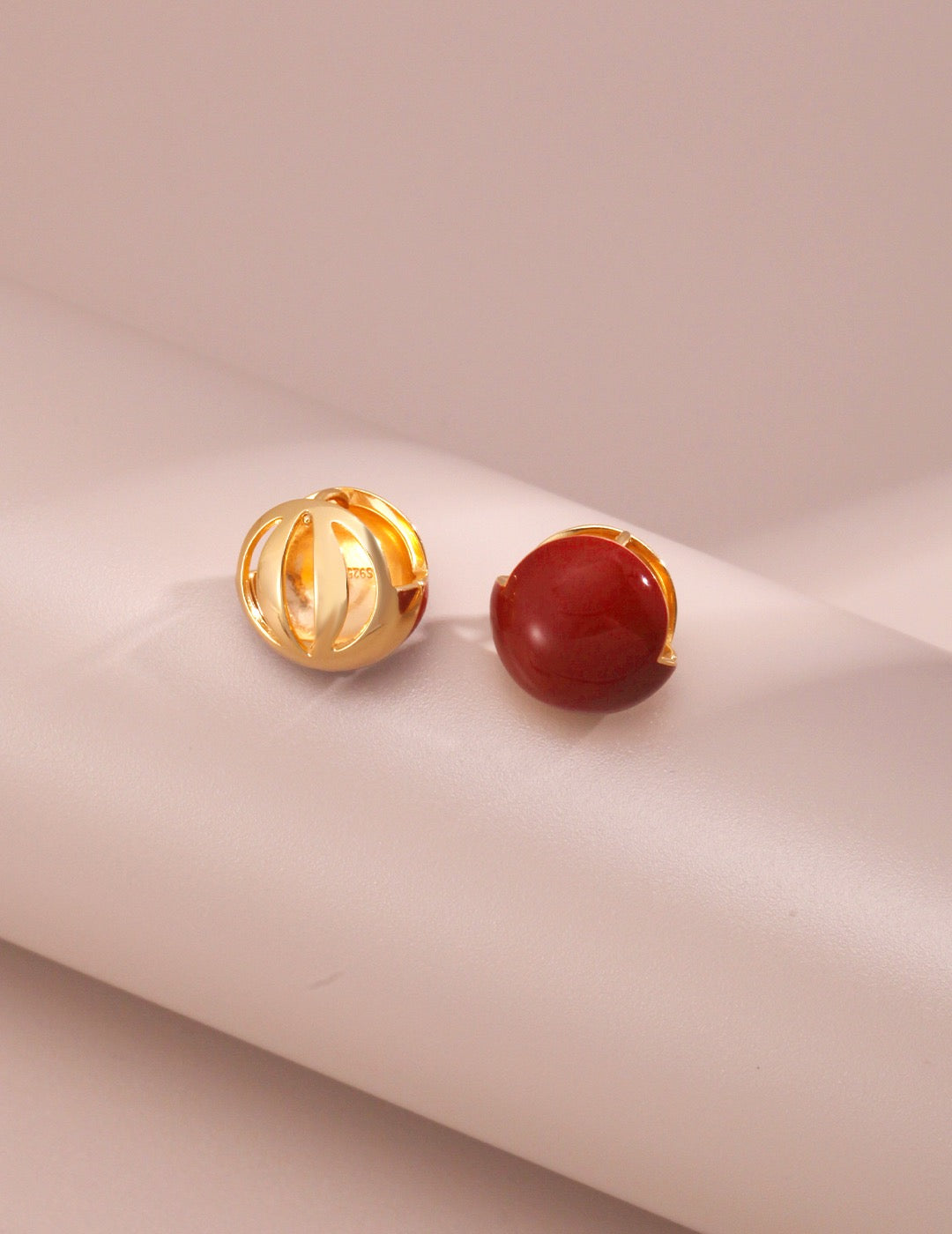 Crimson Sphere Stud Earrings - Red Enamel Ball Studs