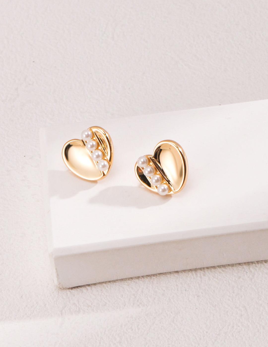 Bella Earrings - Lia Atelier | Elegant Pearl Stud Earrings | Heart Shape Stud Earrings | Gold Earrings | Pearl Stud Earrings | Fine Jewelry
