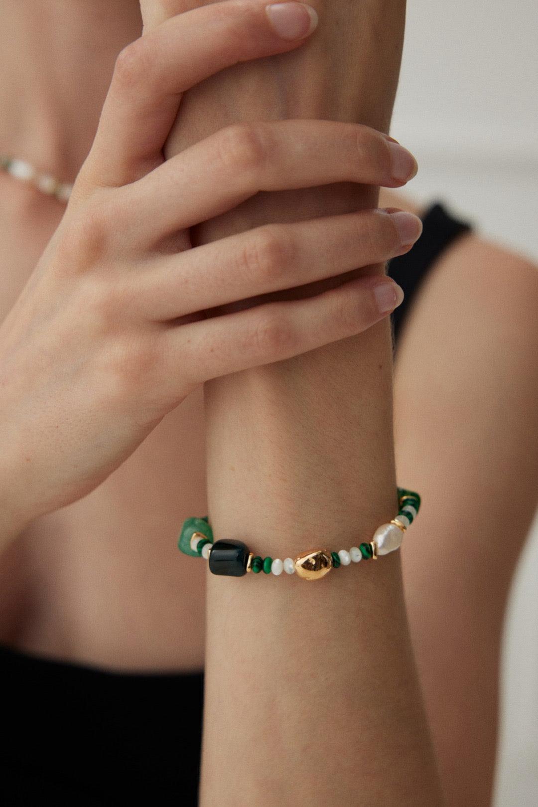 Glimmer Agate & Malachite Bracelet - Lia Atelier