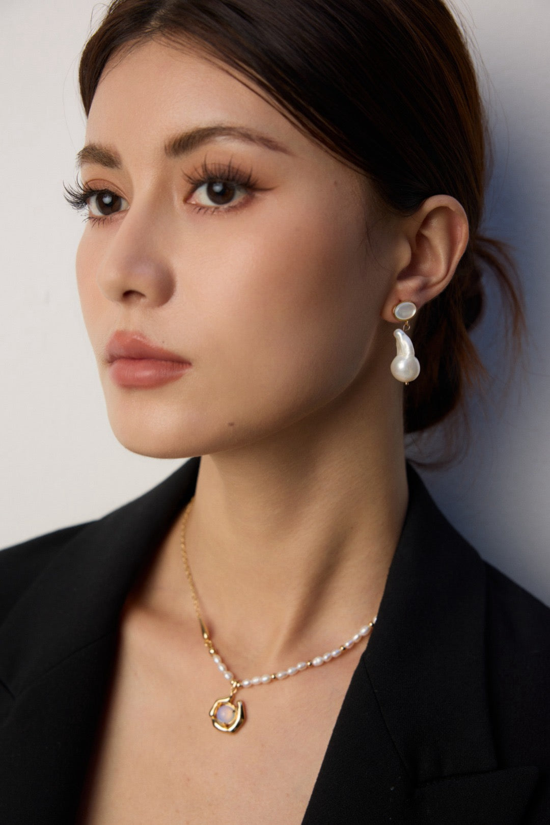 Gold Irregular Baroque Pearl Drop Earrings