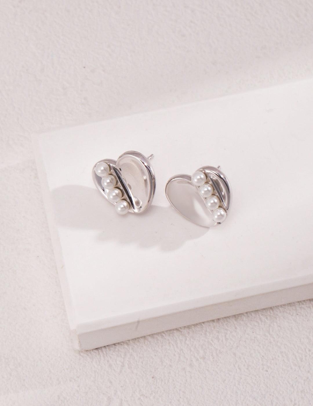 Bella Earrings - Lia Atelier | Elegant Pearl Stud Earrings | Heart Shape Stud Earrings | Sterling Silver Earrings | Pearl Stud Earrings | Sterling Silver Stud Earrings | Pearl Sterling Silver Stud Earrings