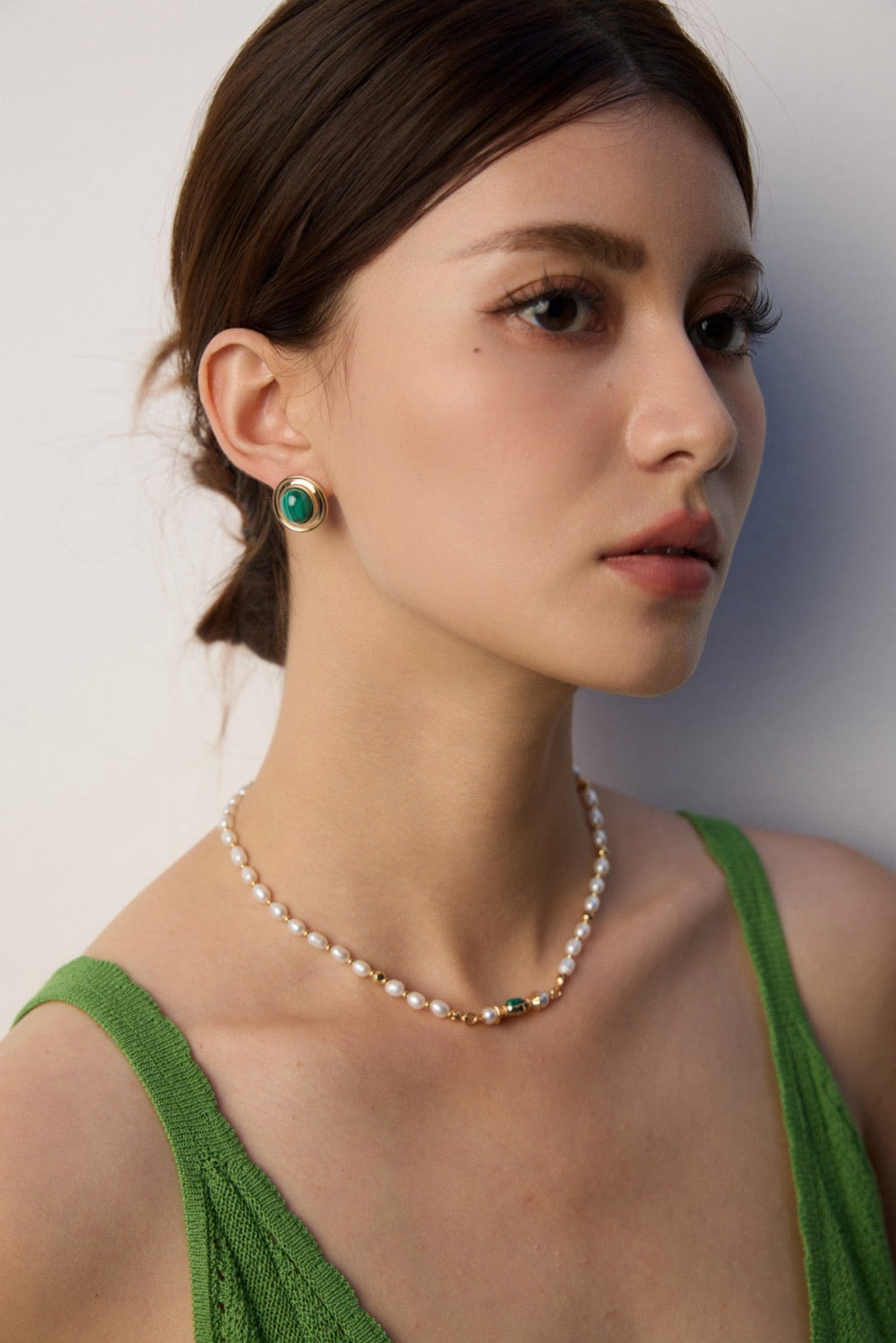 Vintage Gold Malachite Stud Earrings
