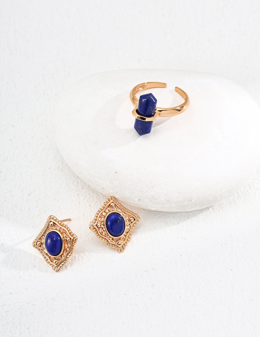 Raw Lapis Lazuli Cuff Ring - Gold