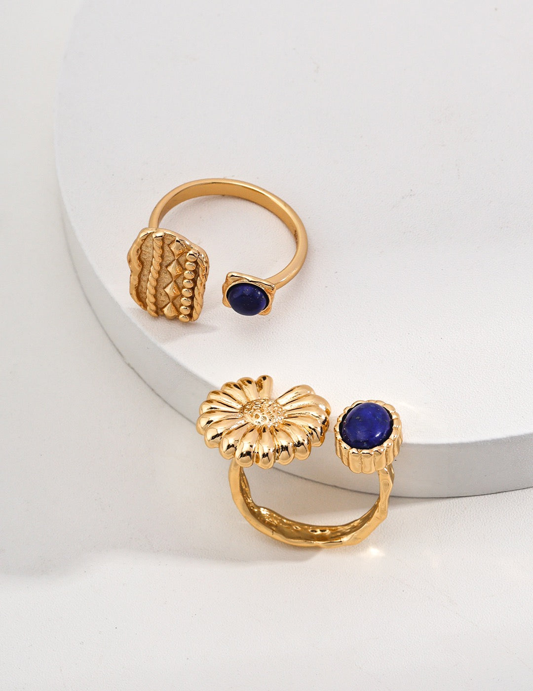 Lapis Lazuli Flower Cuff Ring - Gold
