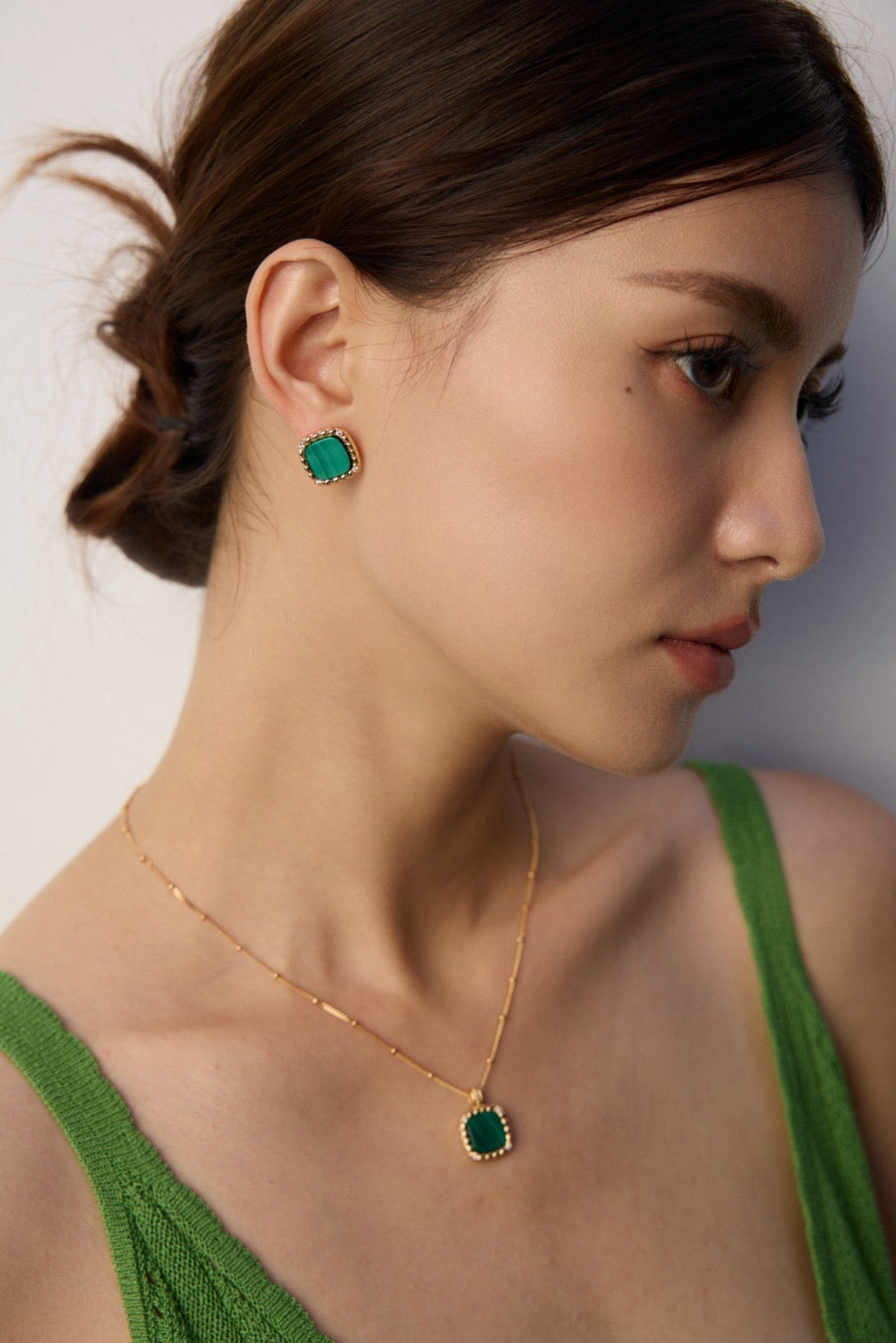 Gold Malachite Jewelry Set