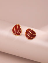 Burgundy Red Enamel Spiral Stud Earrings with Gold Trim