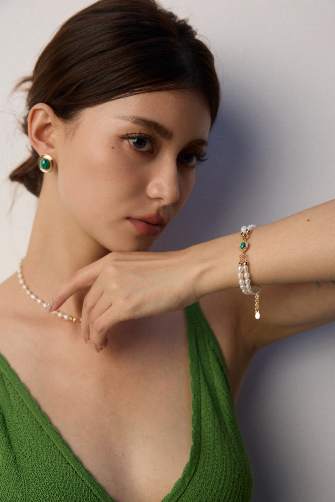 Double Strand Gold Bracelet with Emerald