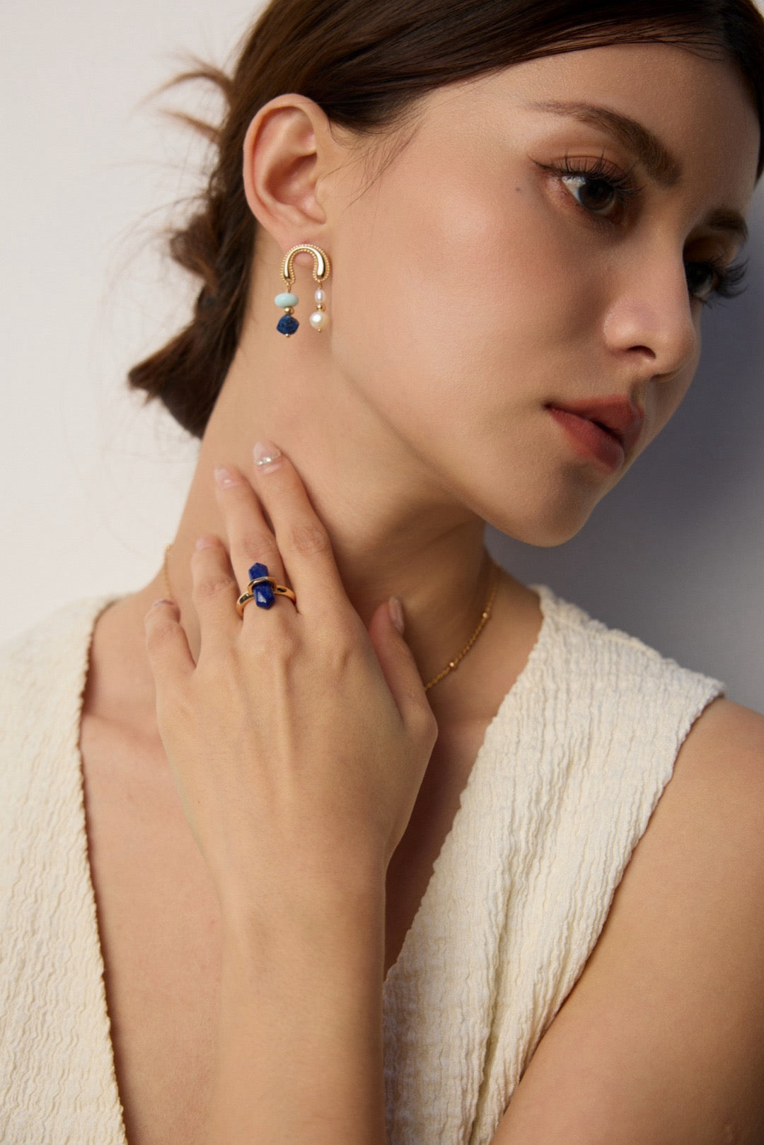 Raw Lapis Lazuli Cuff Ring - Gold