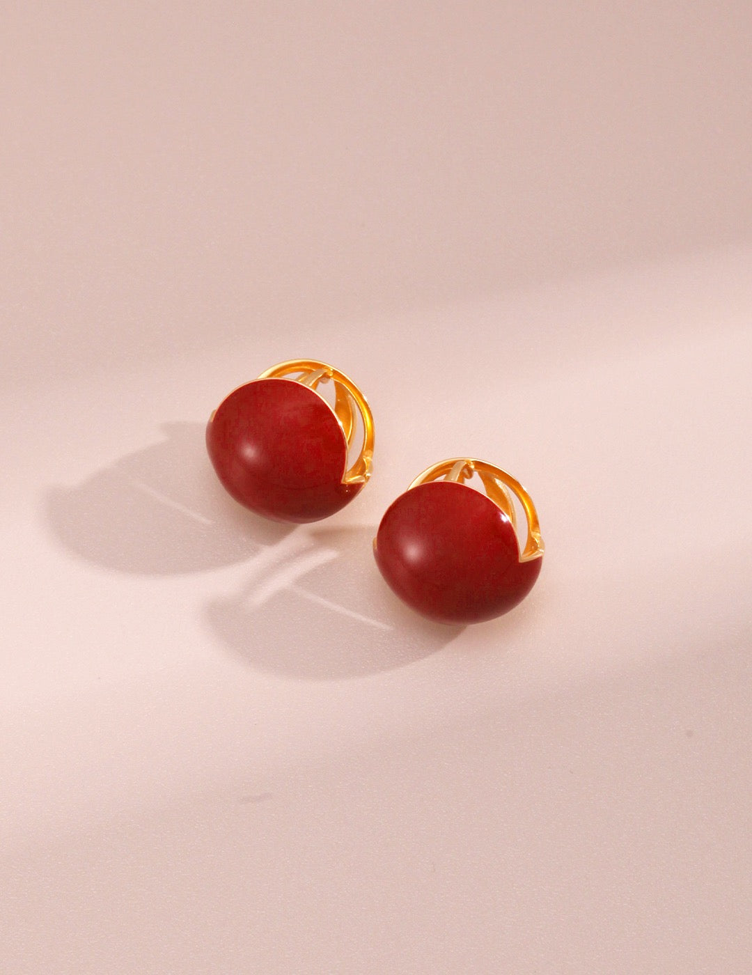Crimson Sphere Stud Earrings - Red Enamel Ball Studs