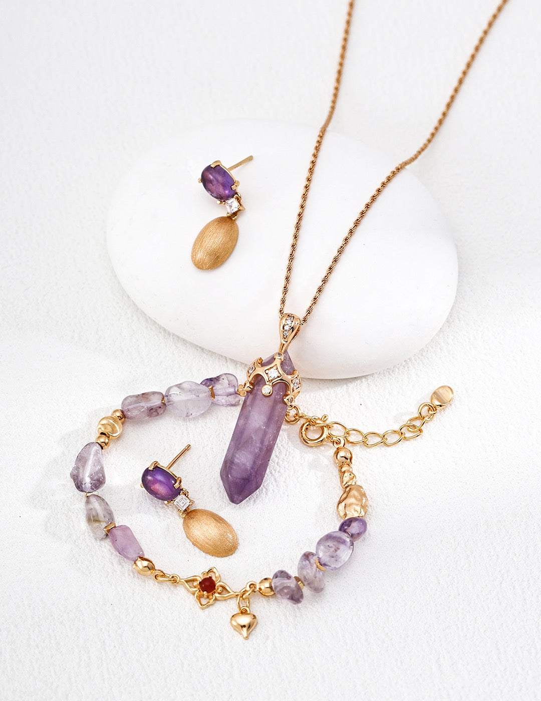 Amethyst Crystal natural gemstone jewelry set for women in 18K Gold