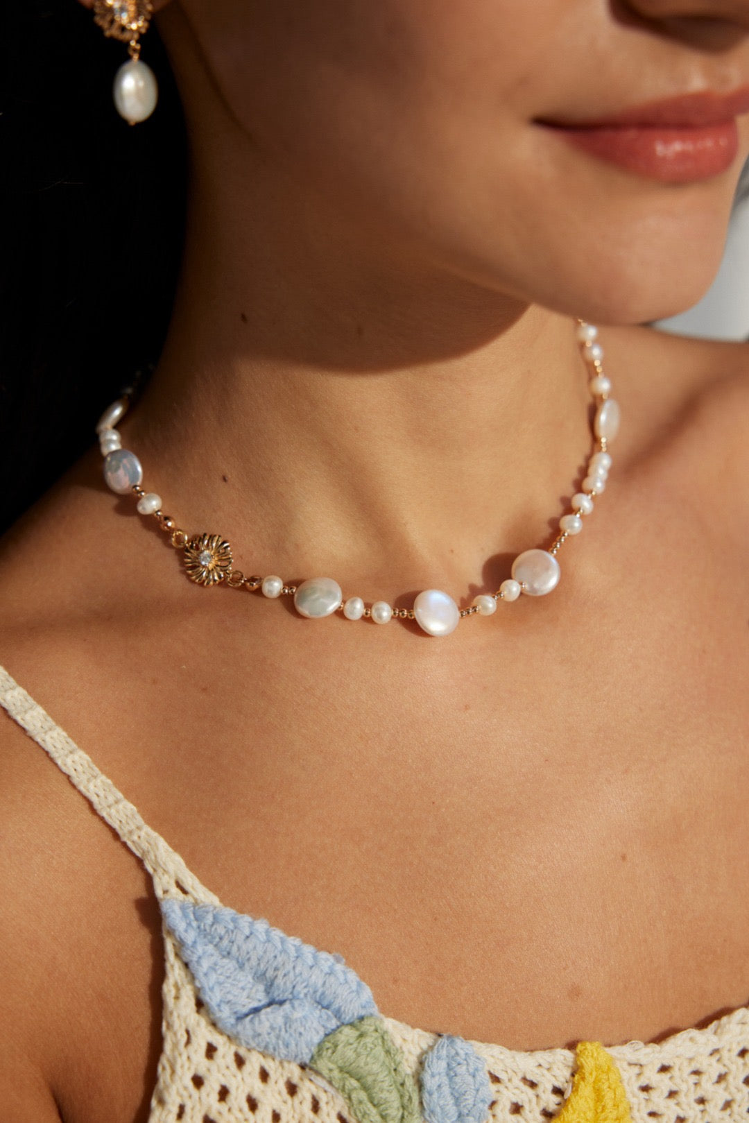 Freshwater Pearl Necklace | Zircon | 18K Gold Vermeil | Lia Atelier | Up to 25% Off | Floral Design Necklace