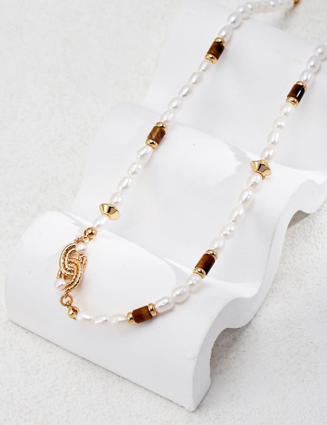 Aurora Tiger Eye Pearl Necklace