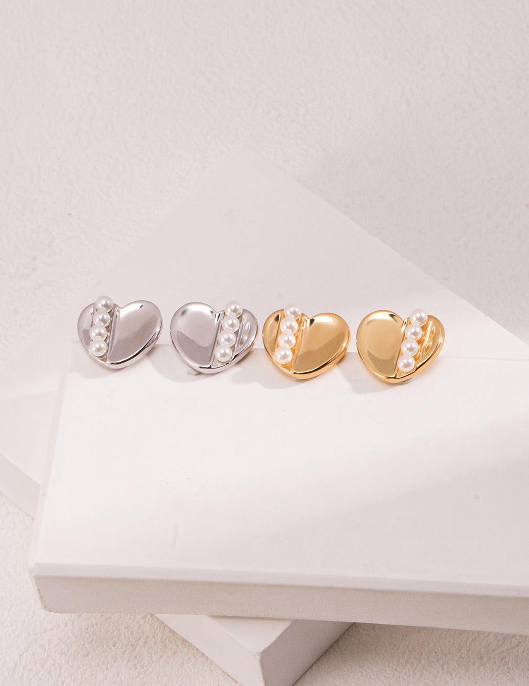 Bella Earrings - Lia Atelier| Elegant Pearl Stud Earrings | Heart Shape Stud Earrings | Sterling Silver Earrings | Pearl Stud Earrings | Sterling Silver Stud Earrings | Pearl Sterling Silver Stud Earrings | Gold Stud Earrings | 18K Gold Vermeil Stud Earrings