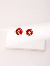 Red Enamel Stud Earrings with Gold Detailing