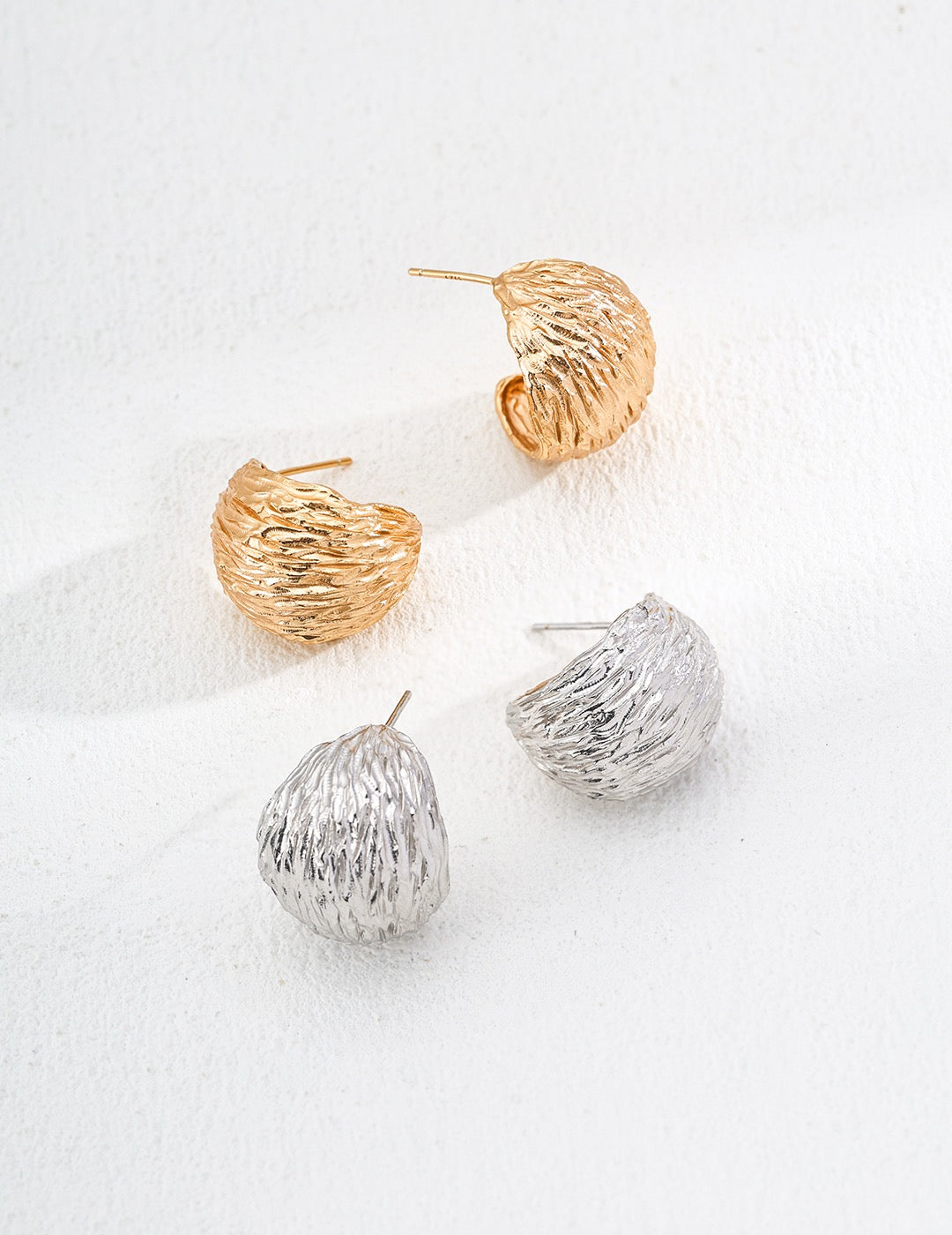 Textured Shell Stud Earrings Set