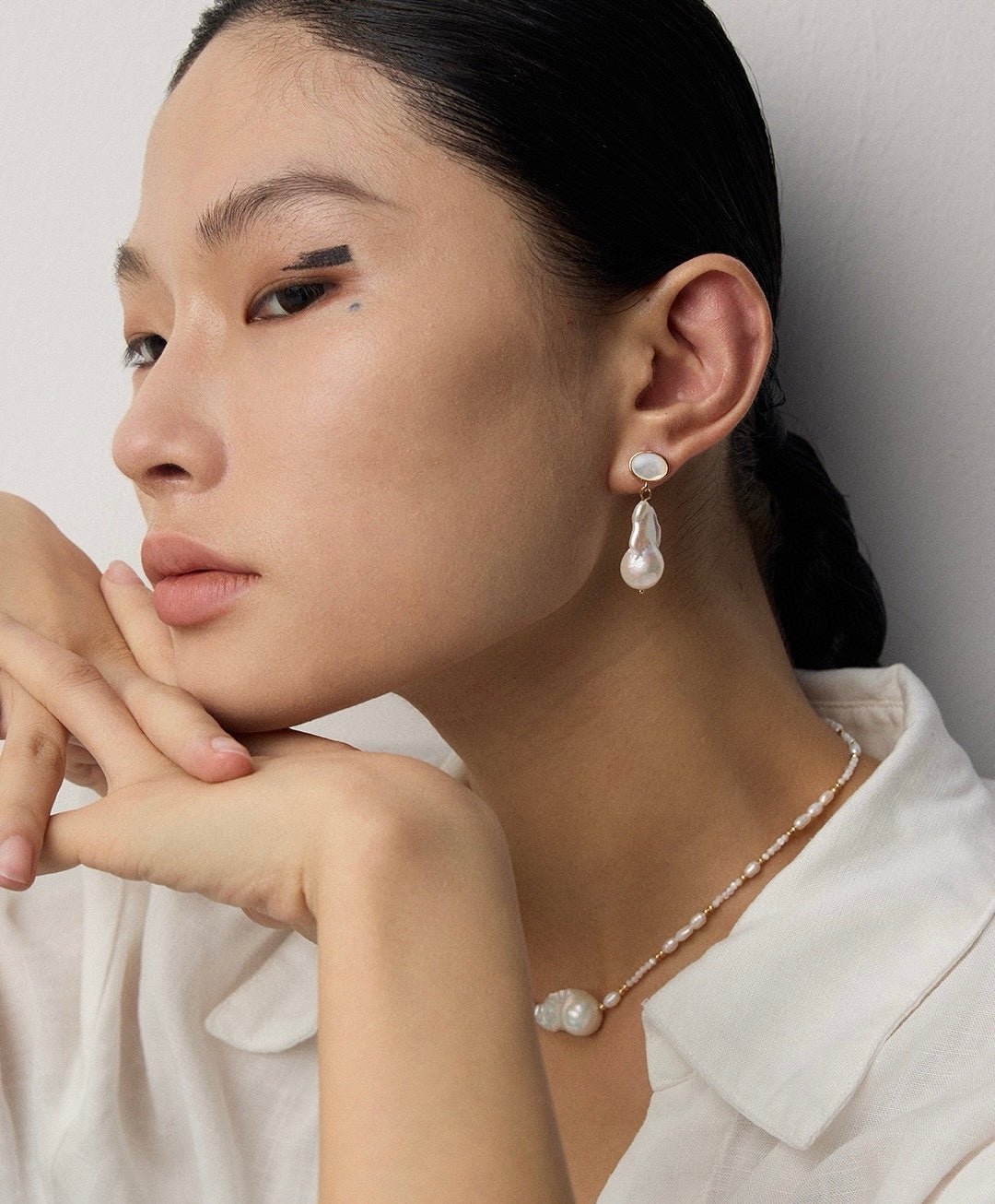 Gold Irregular Baroque Pearl Drop Earrings