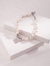 Elegant Freshwater Pearl Good Luck Charm Bracelet In Sterling Silver