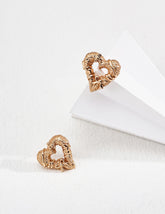 Gold Textured Heart Hoop Earrings