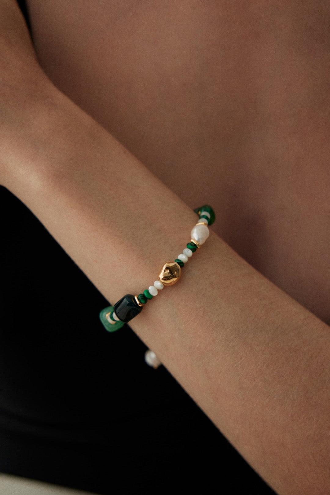 Glimmer Agate & Malachite Bracelet - Lia Atelier
