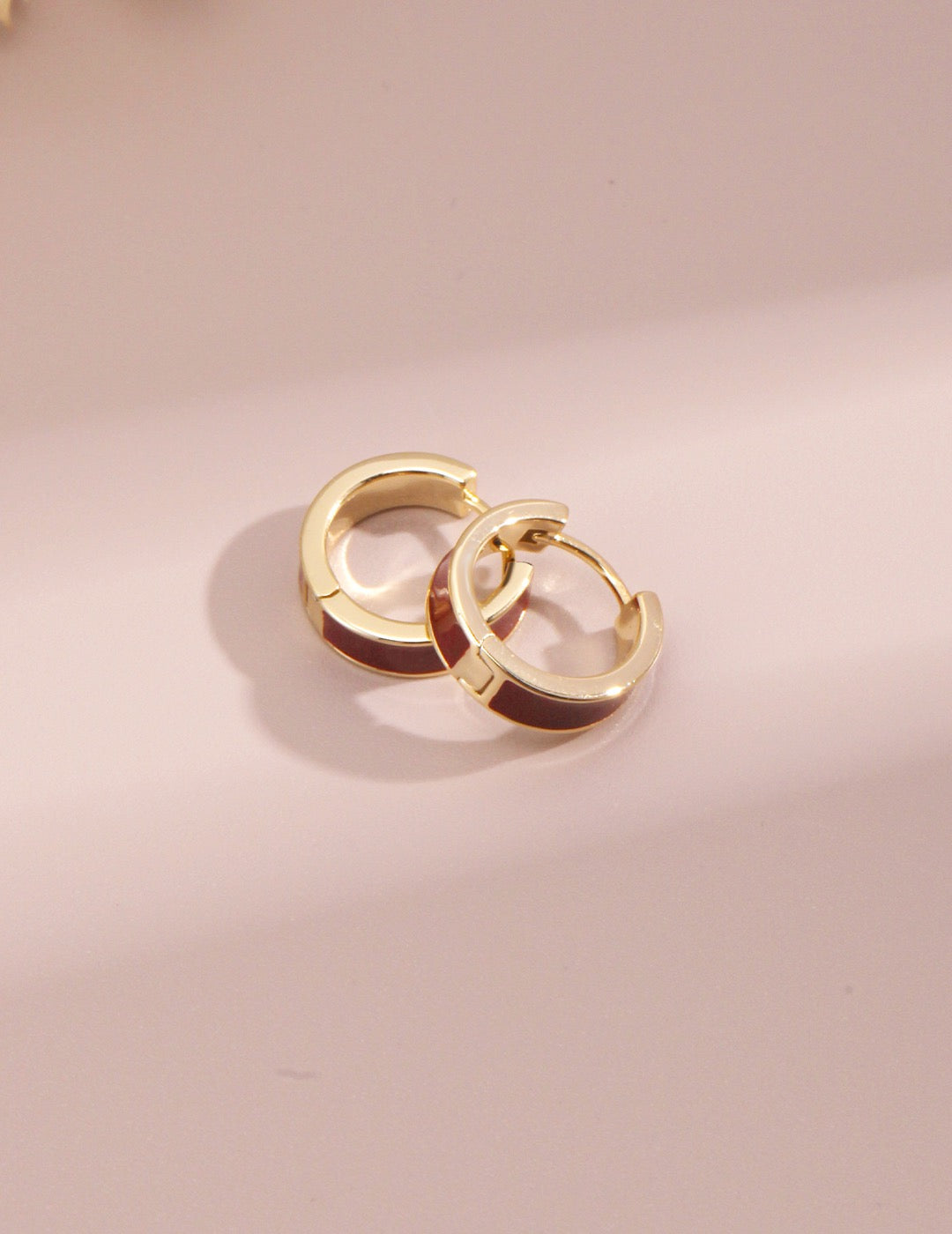 Ruby Red Enamel Gold Huggie Hoop Earrings