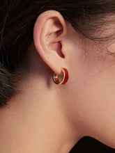 Ruby Red Enamel Gold Huggie Hoop Earrings