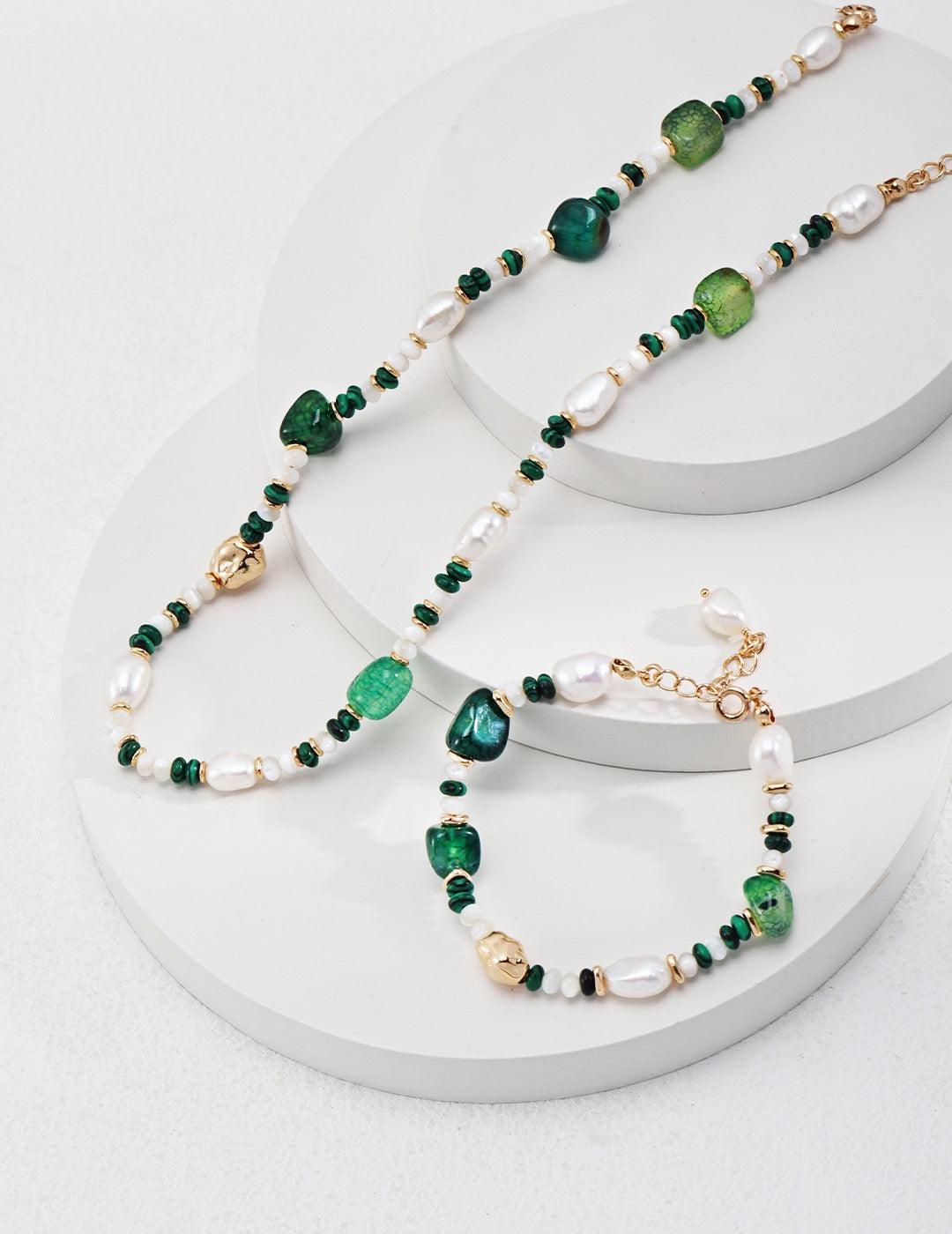 Glimmer Agate & Malachite Bracelet - Lia Atelier