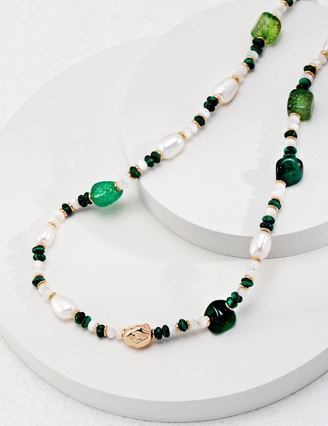 Glimmer Agate & Malachite Necklace - Lia Atelier